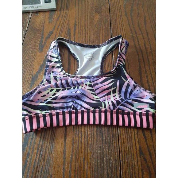 Girls Large 10/12 Avia Sports Bra Racerback Purple Pink Black Green Tropical - Picture 1 of 3